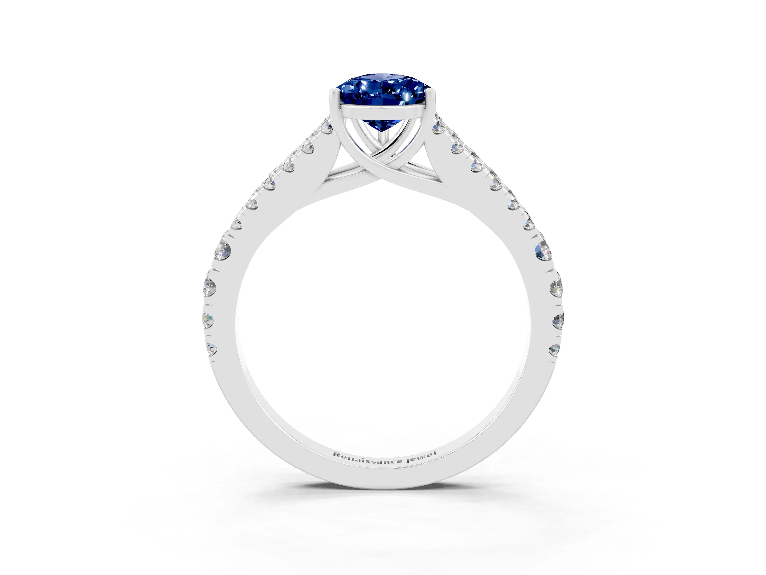 White gold Pear Cut Cut Split Shank Pave Diamond Engagement Ring with Four-Prong Setting_3