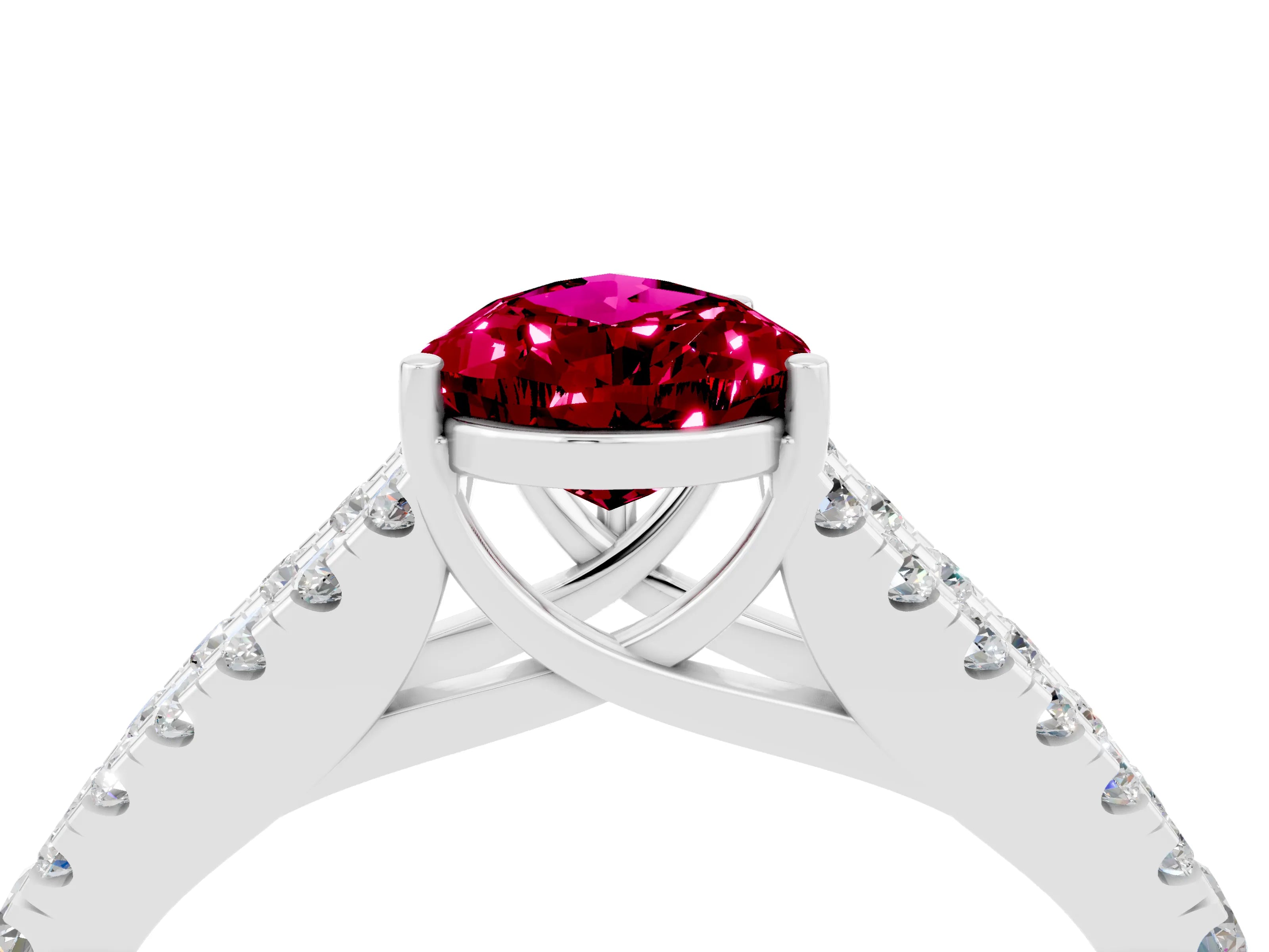 White gold Pear Cut Cut Split Shank Pave Diamond Engagement Ring with Four-Prong Setting_4