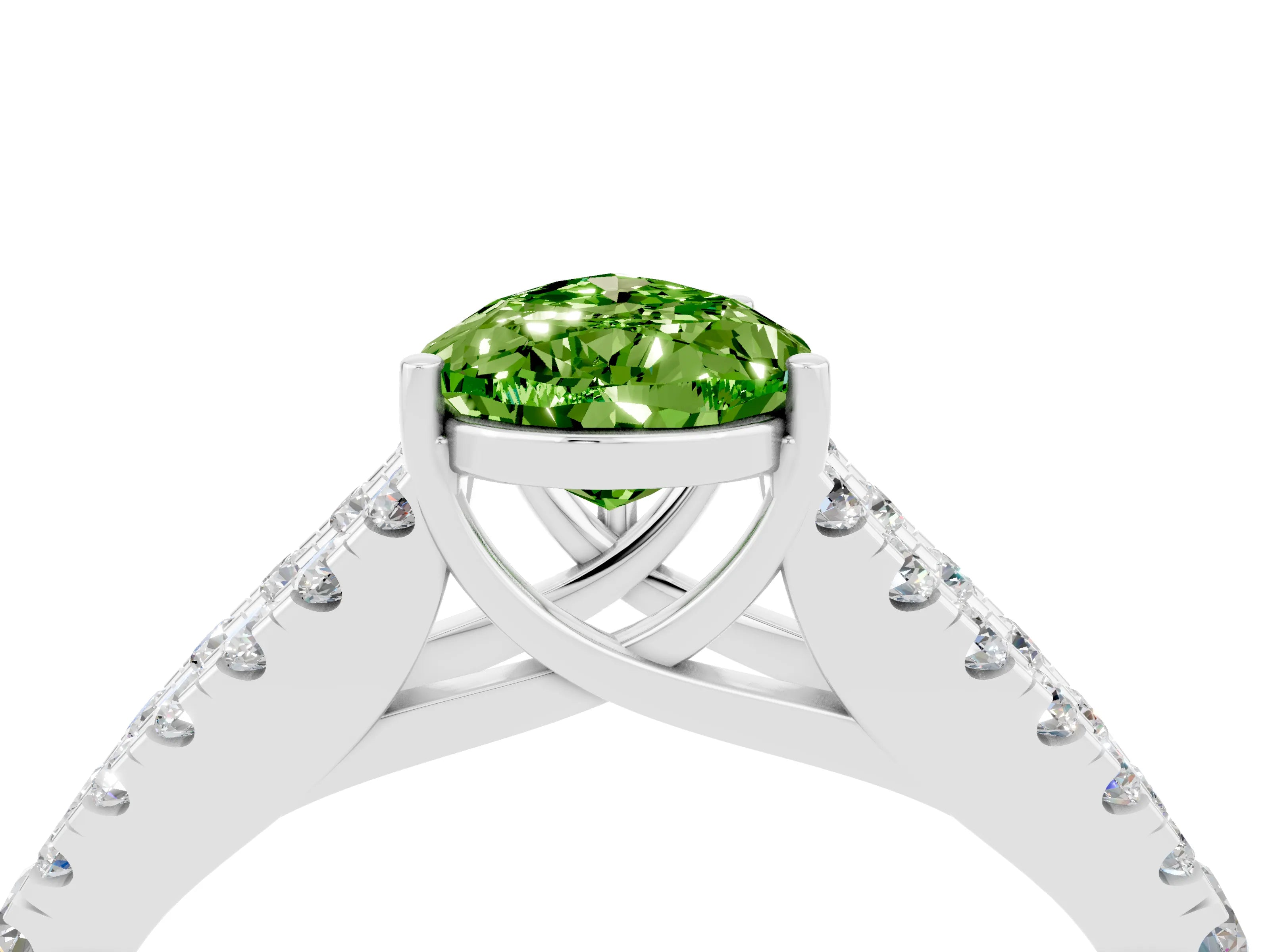 White gold Pear Cut Cut Split Shank Pave Diamond Engagement Ring with Four-Prong Setting_4