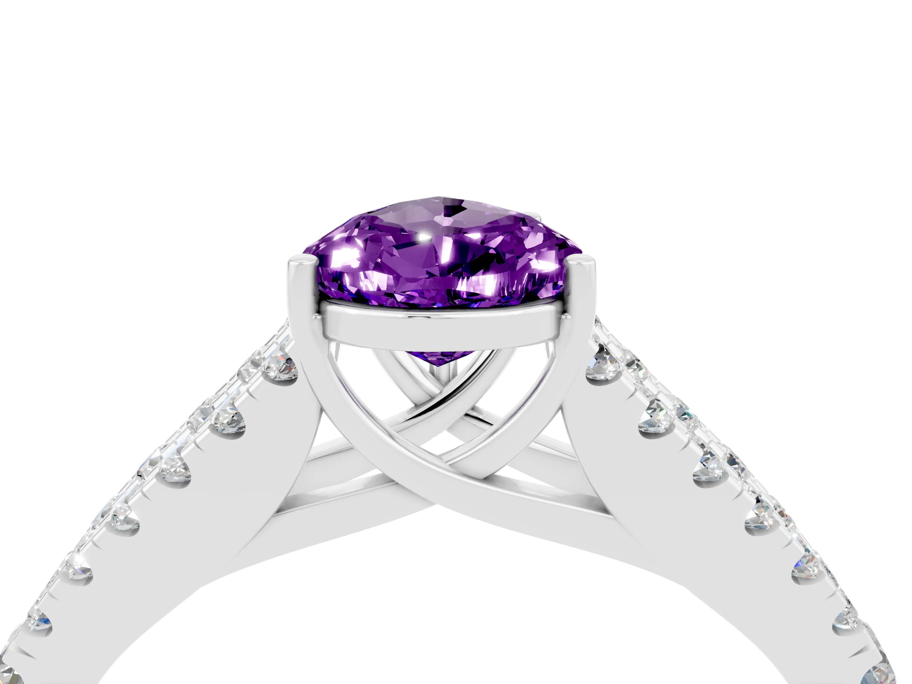 White gold Pear Cut Cut Split Shank Pave Diamond Engagement Ring with Four-Prong Setting_4