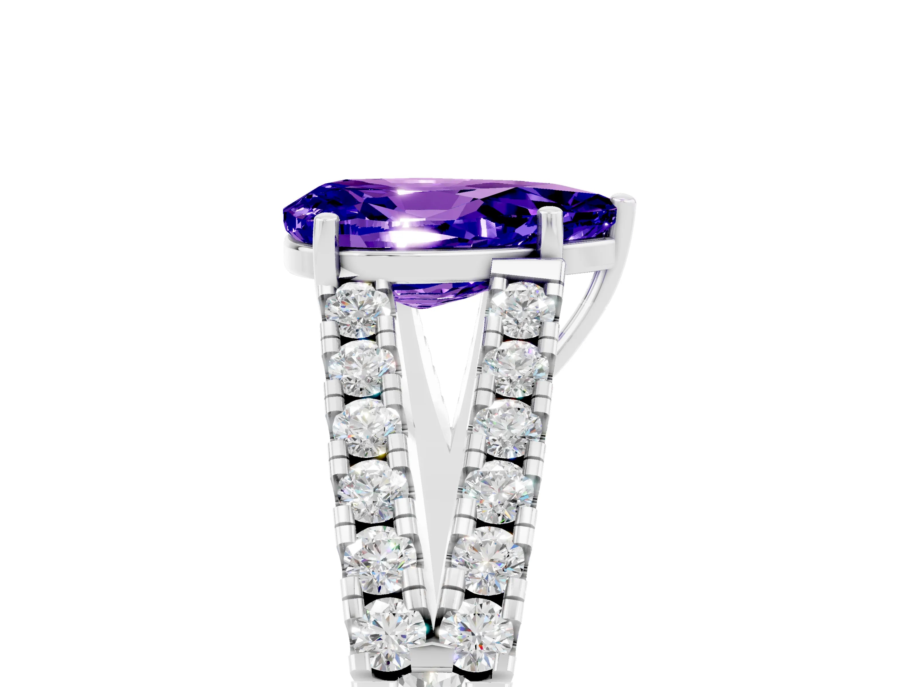 White gold Pear Cut Cut Split Shank Pave Diamond Engagement Ring with Four-Prong Setting_5