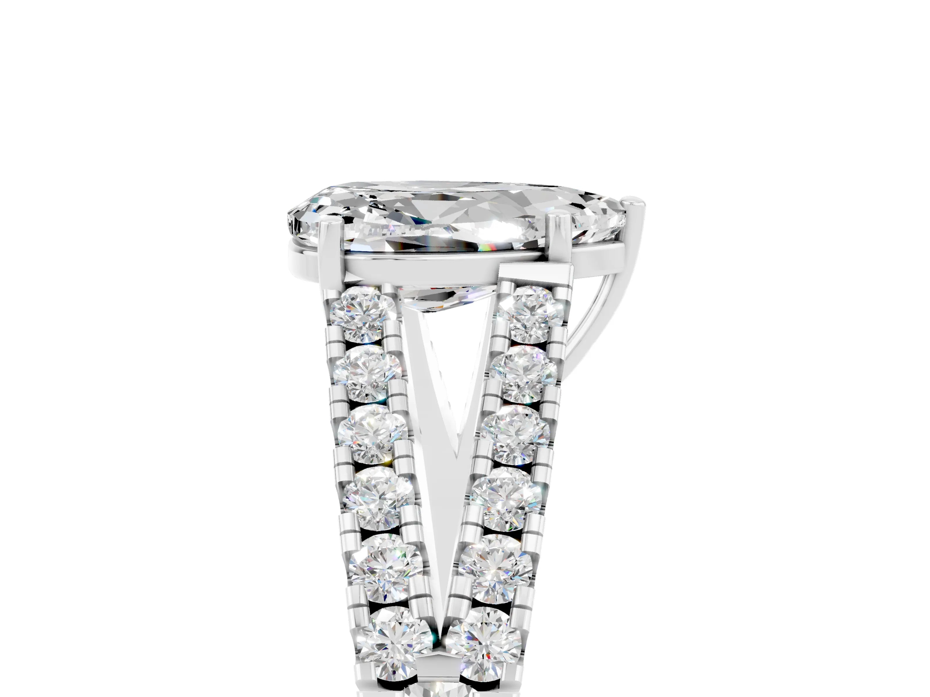 White gold Pear Cut Cut Split Shank Pave Diamond Engagement Ring with Four-Prong Setting_5