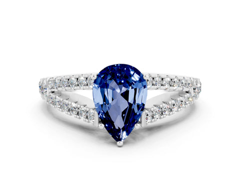 White gold Pear Cut Cut Split Shank Pave Diamond Engagement Ring with Four-Prong Setting