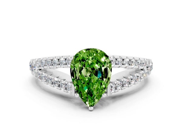 Silver Pear Cut Cut Split Shank Pave Diamond Engagement Ring with Four-Prong Setting