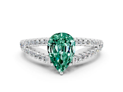 White gold Pear Cut Cut Split Shank Pave Diamond Engagement Ring with Four-Prong Setting