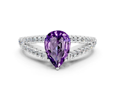 White gold Pear Cut Cut Split Shank Pave Diamond Engagement Ring with Four-Prong Setting