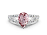 White gold Pear Cut Cut Split Shank Pave Diamond Engagement Ring with Four-Prong Setting