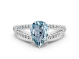 White gold Pear Cut Cut Split Shank Pave Diamond Engagement Ring with Four-Prong Setting