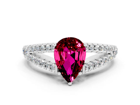 White gold Pear Cut Cut Split Shank Pave Diamond Engagement Ring with Four-Prong Setting