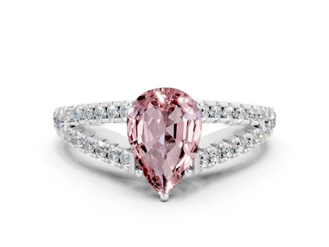 White gold Pear Cut Cut Split Shank Pave Diamond Engagement Ring with Four-Prong Setting