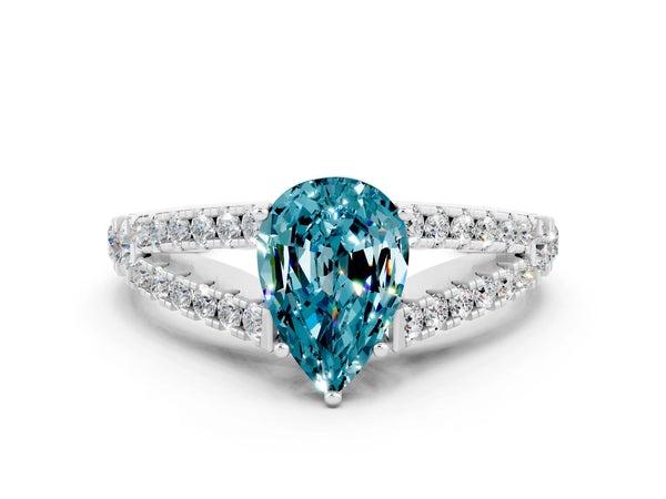 White gold Pear Cut Cut Split Shank Pave Diamond Engagement Ring with Four-Prong Setting