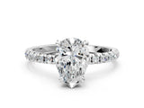 White gold Pear Cut Diamond Brilliant Solitaire Ring with Pavé Band and Four-Prong Setting_149