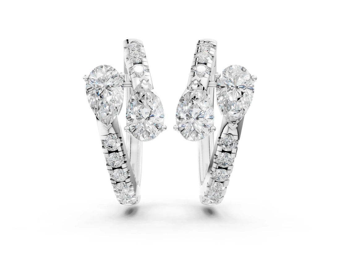 White gold Pear Cut Diamond Bypass Huggie Hoop Earrings_4