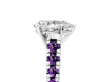 White gold Pear Cut Diamond Cathedral Solitaire Ring with Round with Amethyst side stone Pavé Band_17