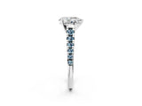White gold Pear Cut Diamond Cathedral Solitaire Ring with Round with Aquamarine side stone Pavé Band_14