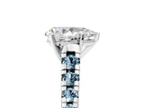 White gold Pear Cut Diamond Cathedral Solitaire Ring with Round with Aquamarine side stone Pavé Band_17
