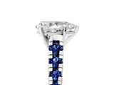 White gold Pear Cut Diamond Cathedral Solitaire Ring with Round with Blue Sapphire side stone Pavé Band_17