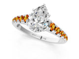 White gold Pear Cut Diamond Cathedral Solitaire Ring with Round with Citrine side stone Pavé Band_25