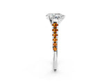 White gold Pear Cut Diamond Cathedral Solitaire Ring with Round with Citrine side stone Pavé Band_26