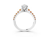 White gold Pear Cut Diamond Cathedral Solitaire Ring with Round with Citrine side stone Pavé Band_27