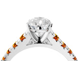 White gold Pear Cut Diamond Cathedral Solitaire Ring with Round with Citrine side stone Pavé Band_28