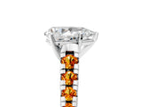 White gold Pear Cut Diamond Cathedral Solitaire Ring with Round with Citrine side stone Pavé Band_29