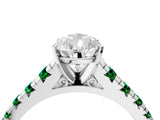 White gold Pear Cut Diamond Cathedral Solitaire Ring with Round with Emerald side stone Pavé Band_4