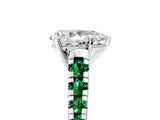 White gold Pear Cut Diamond Cathedral Solitaire Ring with Round with Emerald side stone Pavé Band_5