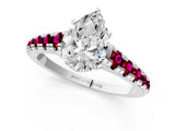 White gold Pear Cut Diamond Cathedral Solitaire Ring with Round with Garnet side stone Pavé Band_13