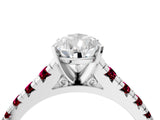 White gold Pear Cut Diamond Cathedral Solitaire Ring with Round with Garnet side stone Pavé Band_16