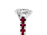 White gold Pear Cut Diamond Cathedral Solitaire Ring with Round with Garnet side stone Pavé Band_17