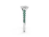 White gold Pear Cut Diamond Cathedral Solitaire Ring with Round with Green Sapphire side stone Pavé Band_14