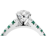 White gold Pear Cut Diamond Cathedral Solitaire Ring with Round with Green Sapphire side stone Pavé Band_16