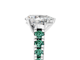 White gold Pear Cut Diamond Cathedral Solitaire Ring with Round with Green Sapphire side stone Pavé Band_17