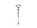 White gold Pear Cut Diamond Cathedral Solitaire Ring with Round with Moissanite side stone Pavé Band_26