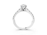 White gold Pear Cut Diamond Cathedral Solitaire Ring with Round with Moissanite side stone Pavé Band_27
