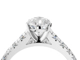 White gold Pear Cut Diamond Cathedral Solitaire Ring with Round with Moissanite side stone Pavé Band_28