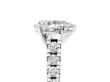 White gold Pear Cut Diamond Cathedral Solitaire Ring with Round with Moissanite side stone Pavé Band_29