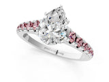 White gold Pear Cut Diamond Cathedral Solitaire Ring with Round with Morganite side stone Pavé Band_13