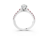 White gold Pear Cut Diamond Cathedral Solitaire Ring with Round with Morganite side stone Pavé Band_15