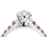 White gold Pear Cut Diamond Cathedral Solitaire Ring with Round with Morganite side stone Pavé Band_16