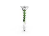 White gold Pear Cut Diamond Cathedral Solitaire Ring with Round with Peridot side stone Pavé Band_14