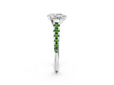 White gold Pear Cut Diamond Cathedral Solitaire Ring with Round with Peridot side stone Pavé Band_20