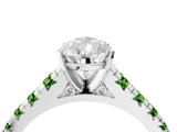 White gold Pear Cut Diamond Cathedral Solitaire Ring with Round with Peridot side stone Pavé Band_4