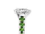 White gold Pear Cut Diamond Cathedral Solitaire Ring with Round with Peridot side stone Pavé Band_5