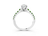 White gold Pear Cut Diamond Cathedral Solitaire Ring with Round with Peridot side stone Pavé Band_9
