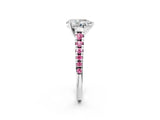 White gold Pear Cut Diamond Cathedral Solitaire Ring with Round with Pink Sapphire side stone Pavé Band_14