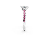 White gold Pear Cut Diamond Cathedral Solitaire Ring with Round with Pink Sapphire side stone Pavé Band_20