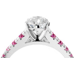 White gold Pear Cut Diamond Cathedral Solitaire Ring with Round with Pink Sapphire side stone Pavé Band_22