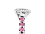 White gold Pear Cut Diamond Cathedral Solitaire Ring with Round with Pink Sapphire side stone Pavé Band_23